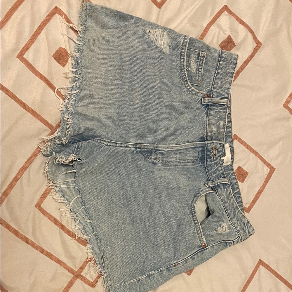 H&M Light Blue Frayed Jean Shorts